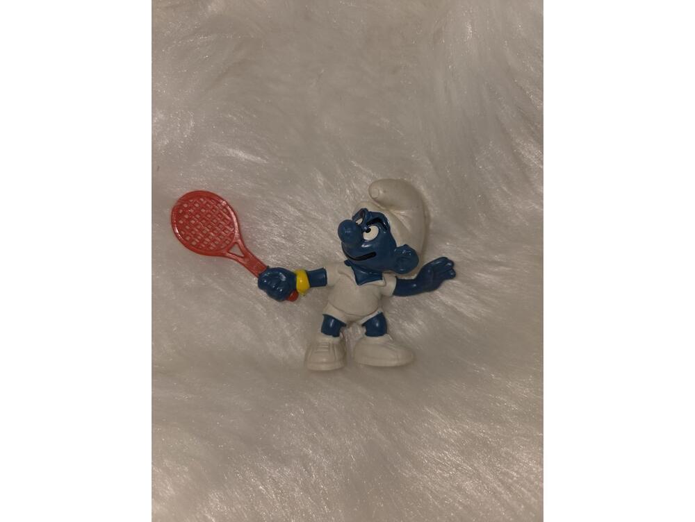 Vintage Smurf Tennis Player Figurine with Red Racket